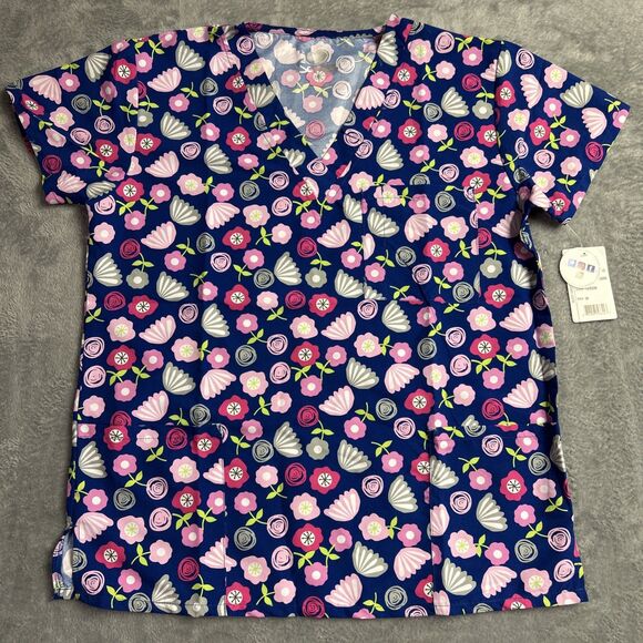 scrubs Tops - Scrubs Brand Womens Scrub Top Floral Blue/Pink/Gray Sz. M Shirt Top